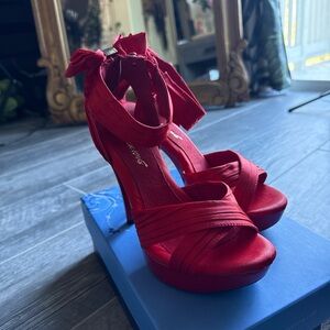 NEW! Satin red stilettos from Fabulicious! Size 8
